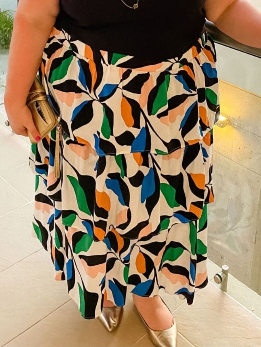 Eloquii Multicolor Leaf Print Maxi Skirt